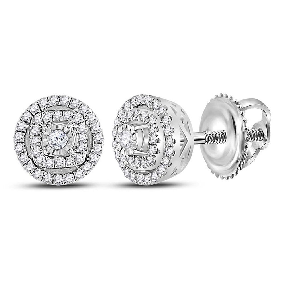 14kt White Gold Womens Round Diamond Halo Earrings 1/4 Cttw