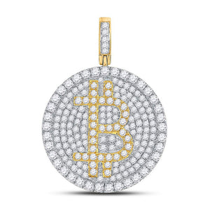 10kt Yellow Gold Mens Round Diamond Bitcoin Circle Charm Pendant 2-1/2 Cttw