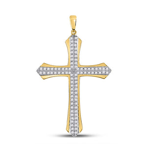 10kt Yellow Gold Mens Round Diamond Cross Charm Pendant 1/5 Cttw