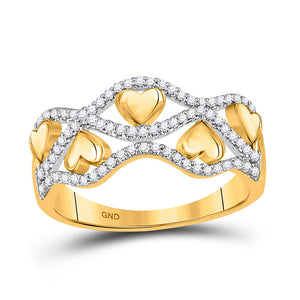 10kt Yellow Gold Womens Round Diamond Heart Band Ring 1/5 Cttw