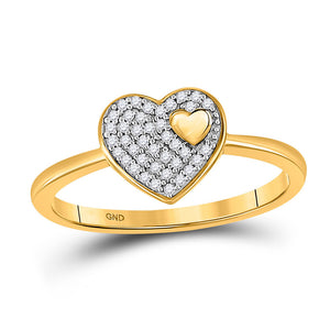 10kt Yellow Gold Womens Round Diamond Heart Ring 1/10 Cttw