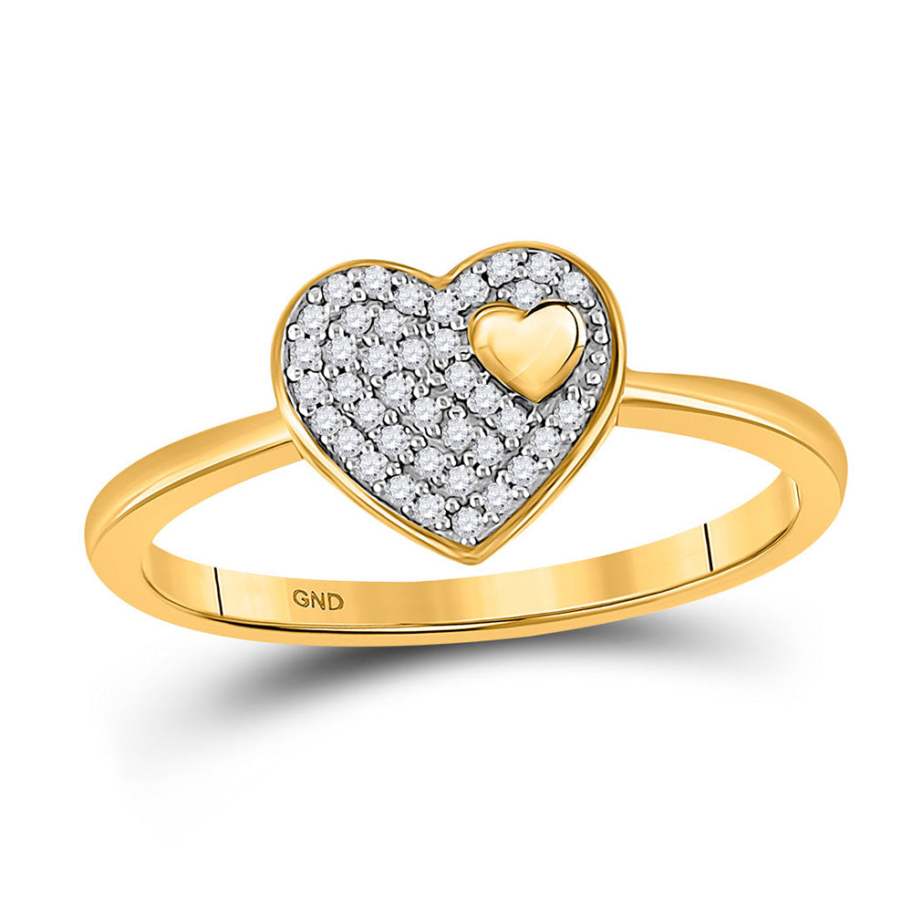 10kt Yellow Gold Womens Round Diamond Heart Ring 1/10 Cttw