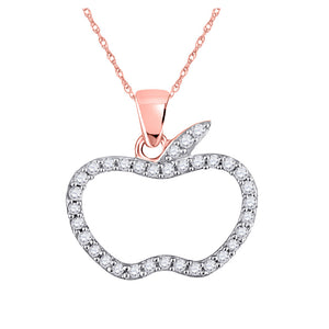 10kt Rose Gold Womens Round Diamond Apple Outline Fashion Pendant 1/5 Cttw