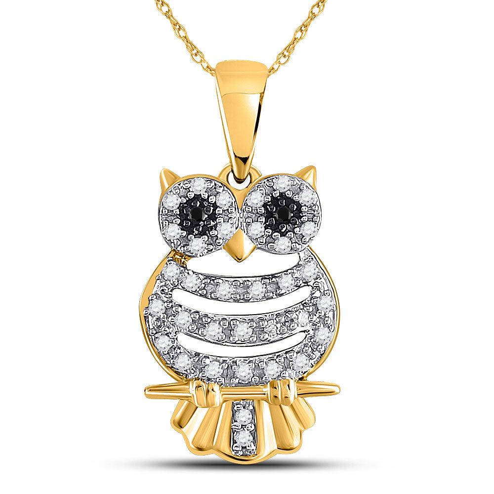 10kt Yellow Gold Womens Diamond Owl Pendant 1/6 Cttw