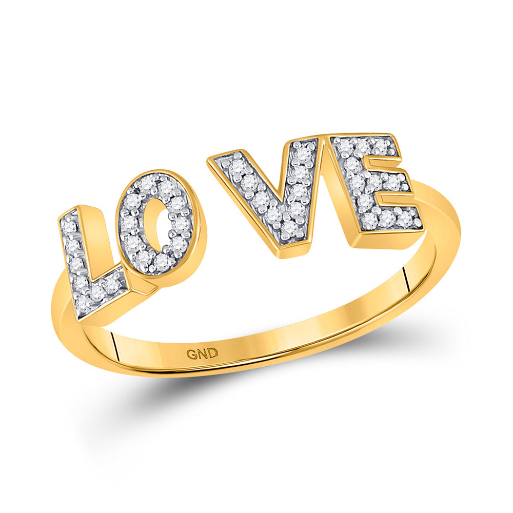 10kt Yellow Gold Womens Round Diamond Bisected Love Fashion Ring 1/10 Cttw