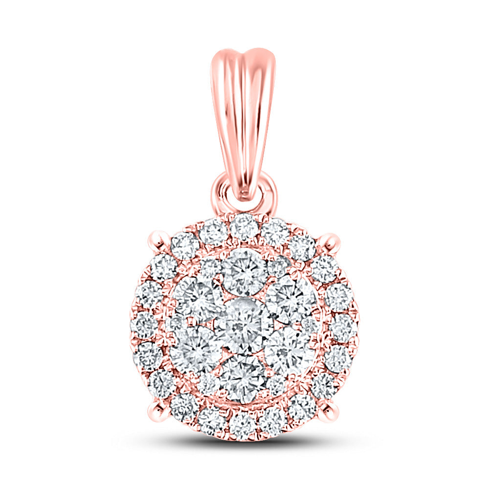 14kt Rose Gold Womens Round Diamond Halo Cluster Pendant 1/2 Cttw