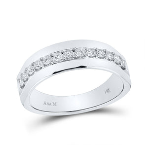 14kt White Gold Mens Round Diamond Wedding Single Row Band Ring 1/2 Cttw