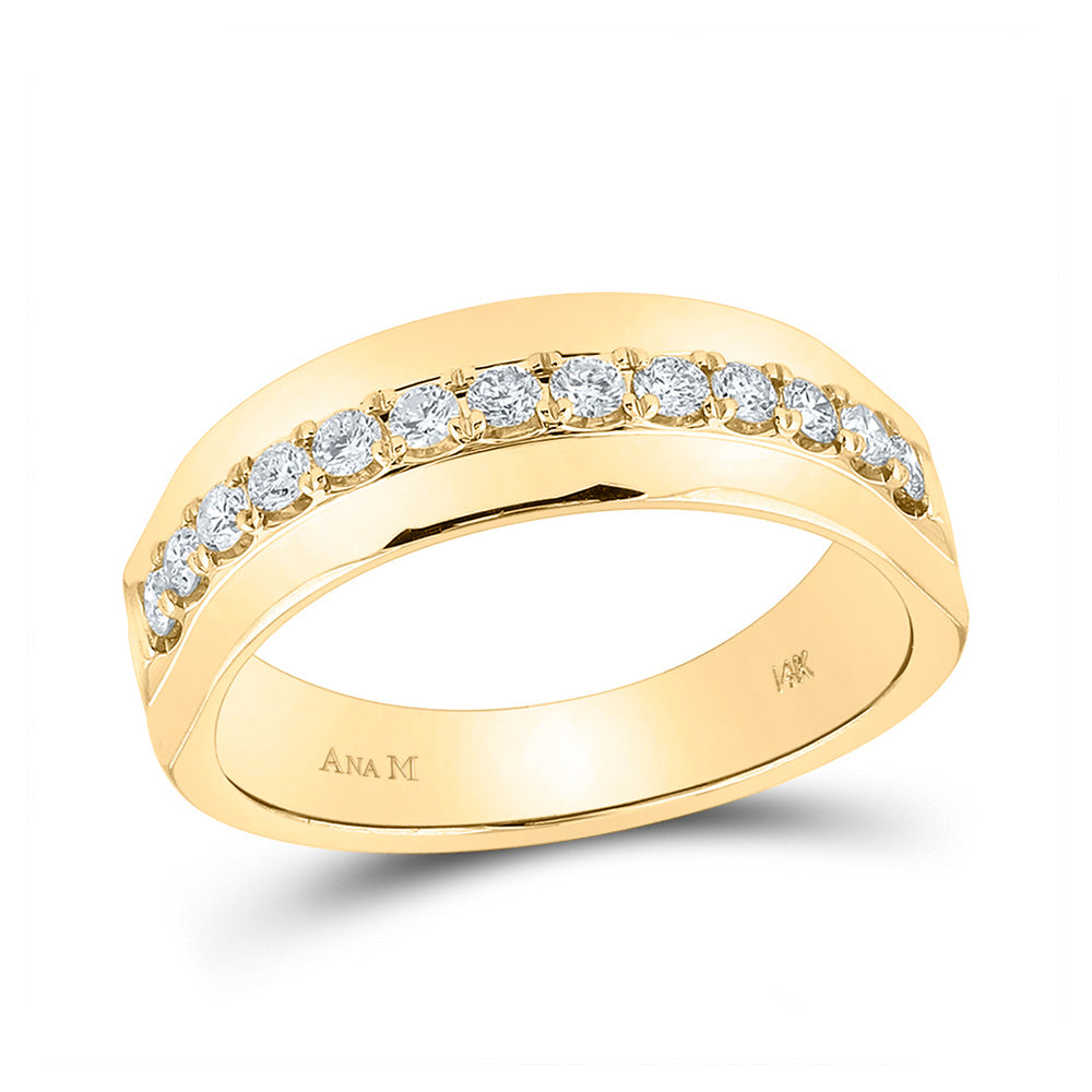 14kt Yellow Gold Mens Round Diamond Wedding Single Row Band Ring 1/2 Cttw