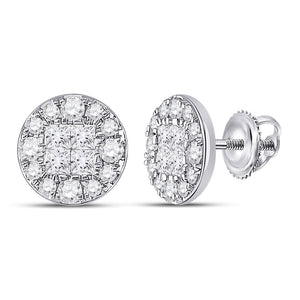 14kt White Gold Womens Princess Round Diamond Cluster Earrings 1 Cttw