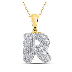 10kt Yellow Gold Mens Round Diamond Initial R Letter Charm Pendant 5/8 Cttw