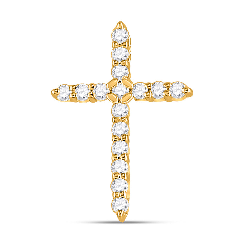 10kt Yellow Gold Womens Round Diamond Cross Pendant 1/4 Cttw