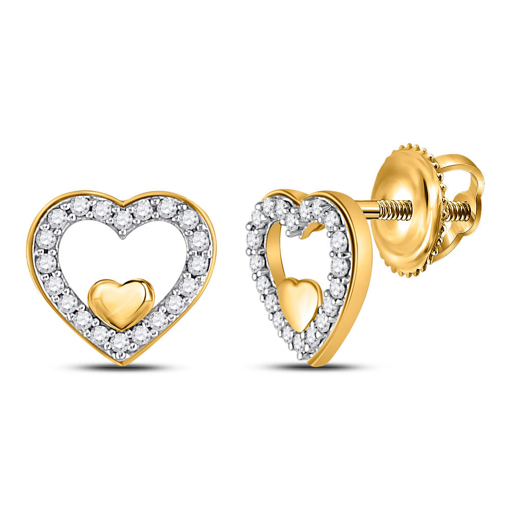 10kt Yellow Gold Womens Round Diamond Heart Earrings 1/8 Cttw