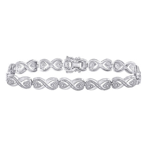 Sterling Silver Womens Round Diamond Infinity Bracelet 1/4 Cttw