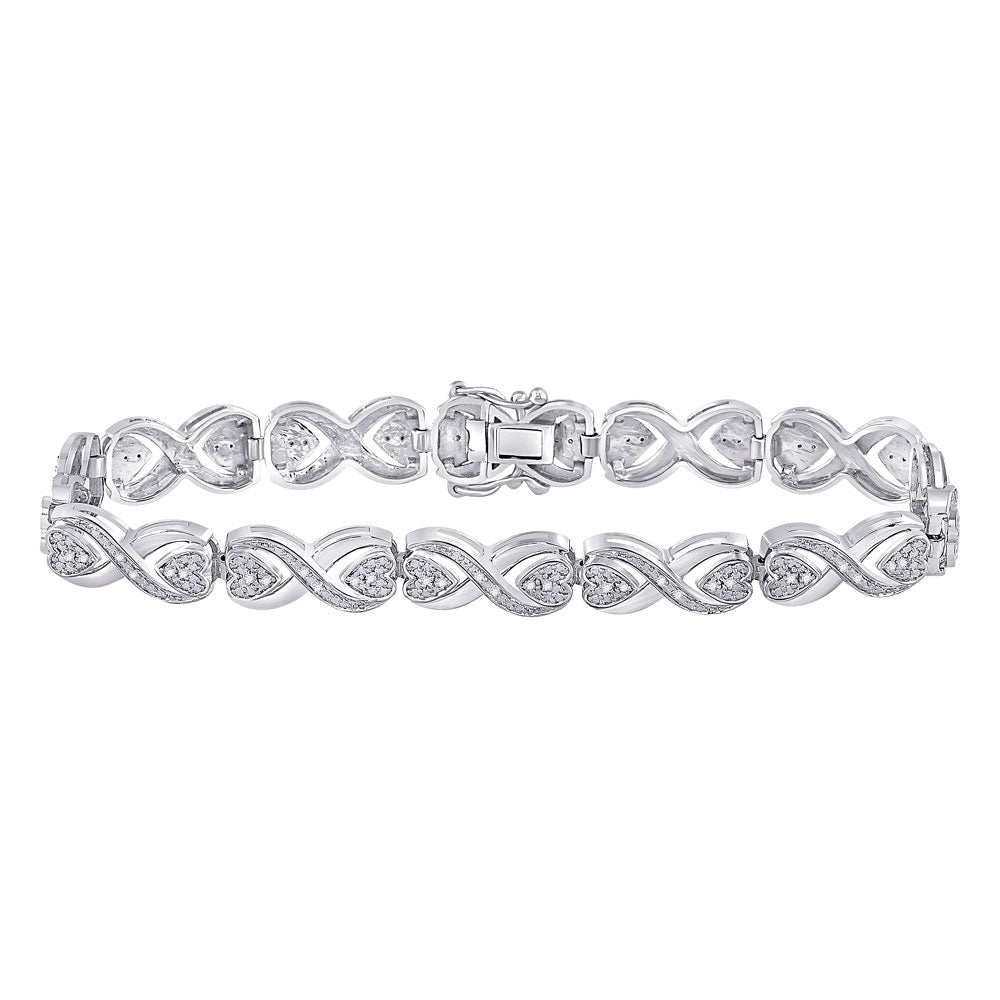 Sterling Silver Womens Round Diamond Infinity Bracelet 1/4 Cttw