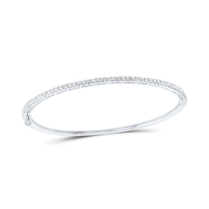 14kt White Gold Womens Round Diamond Stackable Bangle Bracelet 1 Cttw