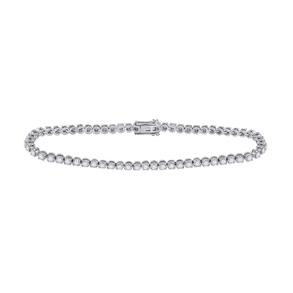 10kt White Gold Womens Round Diamond Studded Tennis Bracelet 2 Cttw