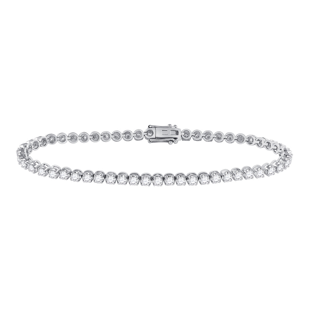 14kt White Gold Womens Round Diamond Studded Tennis Bracelet 3 Cttw