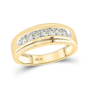 14kt Yellow Gold Mens Round Diamond Wedding Single Row Band Ring 1/2 Cttw