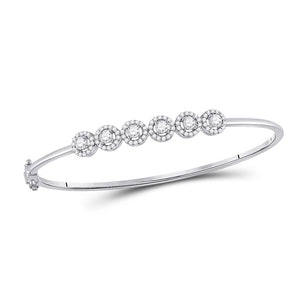 14kt White Gold Womens Round Diamond Halo Bangle Bracelet 1 Cttw