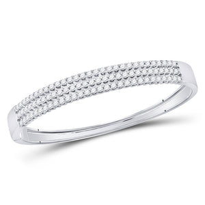 14kt White Gold Womens Round Diamond 3-Row Bangle Bracelet 3 Cttw