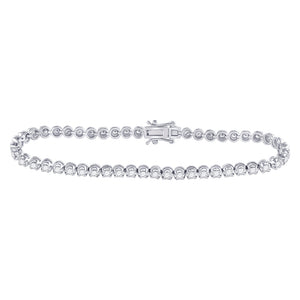 14kt White Gold Womens Round Diamond Timeless Tennis Bracelet 2 Cttw