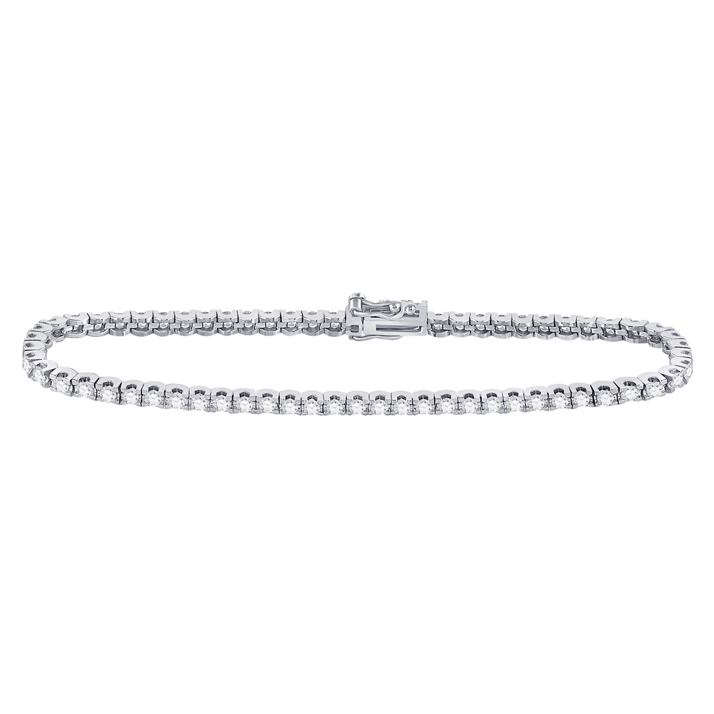 14kt White Gold Womens Round Diamond Classic Tennis Bracelet 3 Cttw