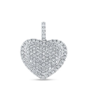 14kt White Gold Womens Round Diamond Heart Pendant 1-1/4 Cttw