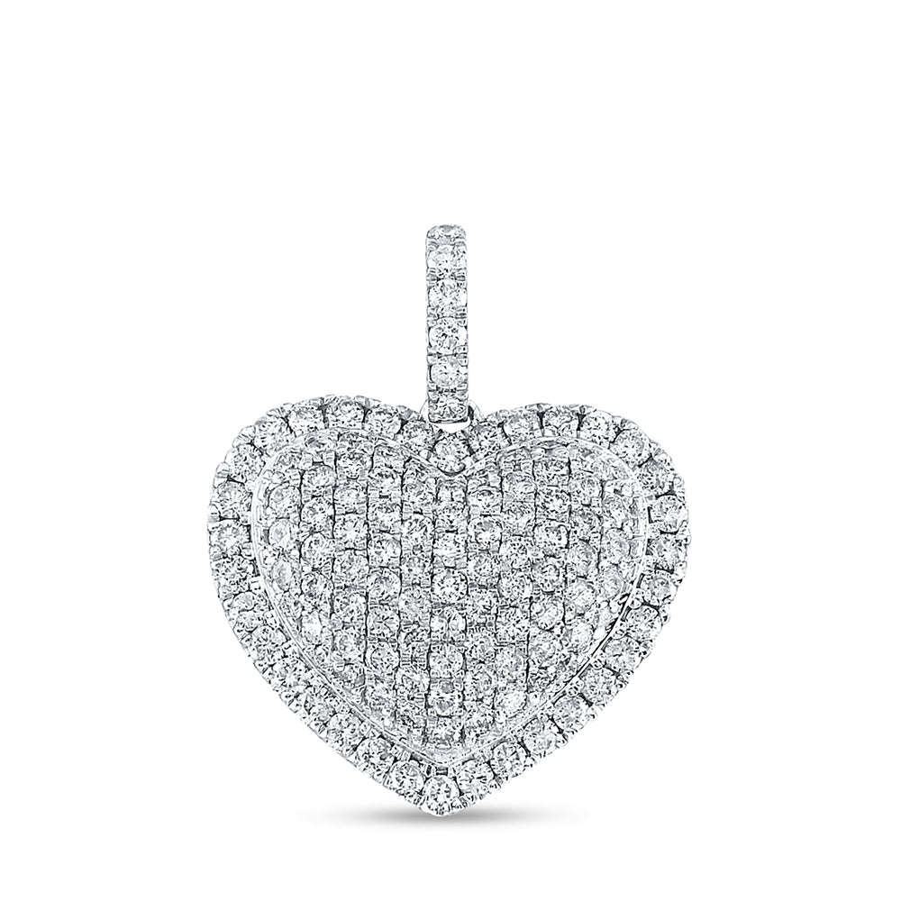 14kt White Gold Womens Round Diamond Heart Pendant 1-1/4 Cttw