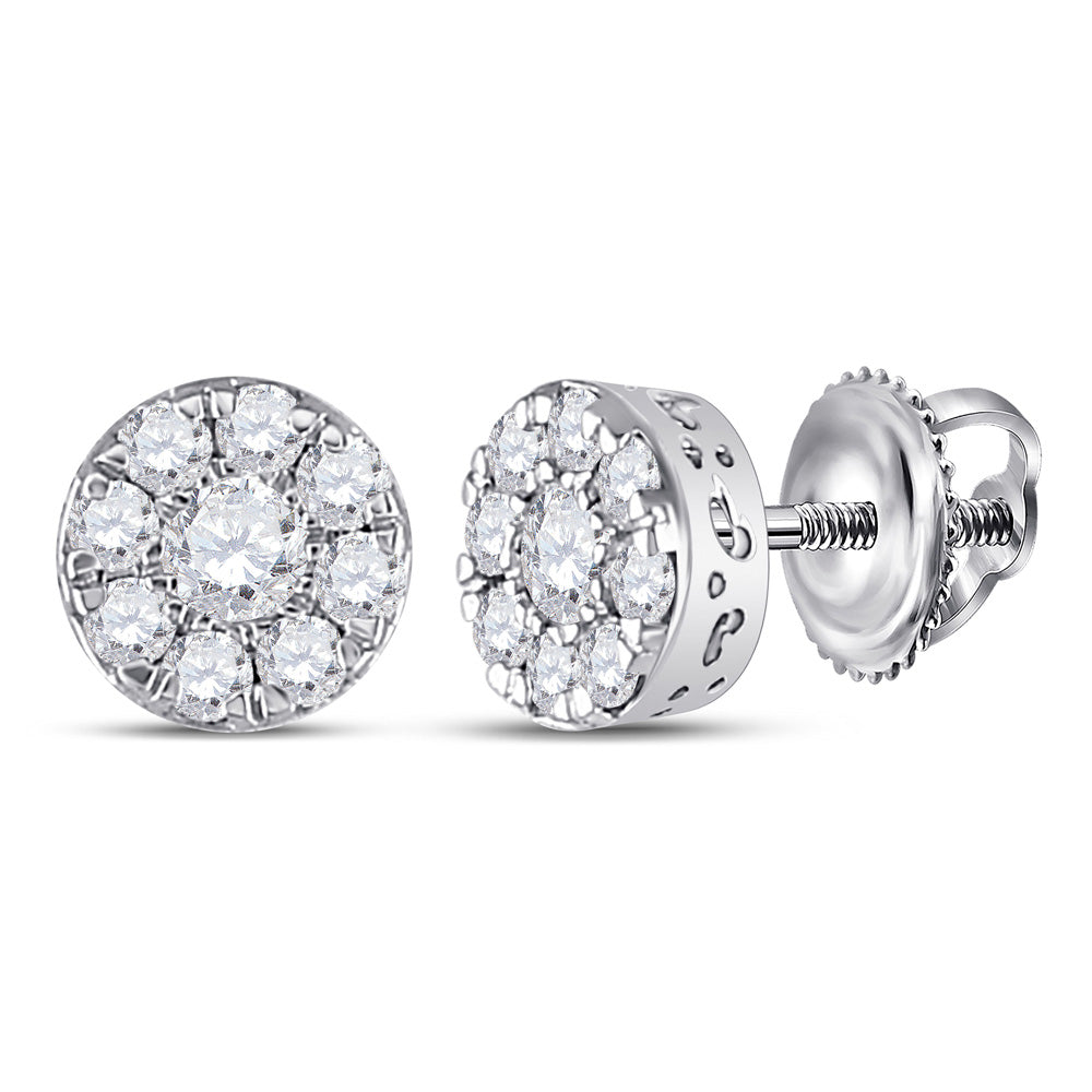 10kt White Gold Womens Round Diamond Cluster Earrings 1/2 Cttw