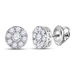 14kt White Gold Womens Round Diamond Cluster Earrings 1/2 Cttw