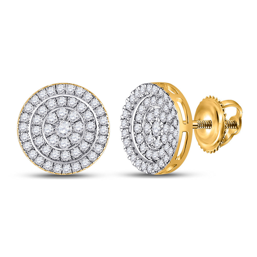 10kt Yellow Gold Womens Round Diamond Cluster Earrings 1 Cttw