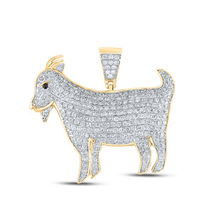 10kt Yellow Gold Mens Round Diamond Goat Animal Charm Pendant 2-7/8 Cttw