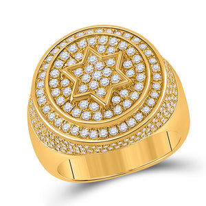 10kt Yellow Gold Mens Round Diamond Magen David Star Circle Ring 2 Cttw