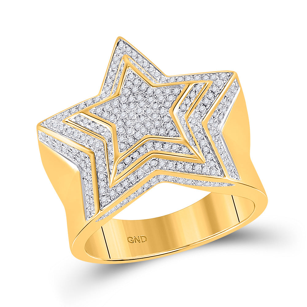 10kt Yellow Gold Mens Round Diamond Star Ring 7/8 Cttw