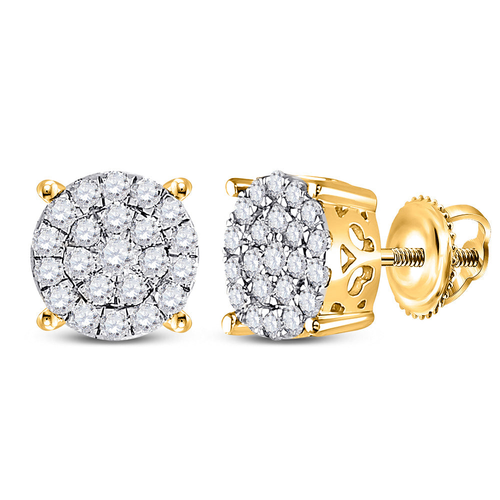 14kt Yellow Gold Womens Round Diamond Cluster Earrings 1/2 Cttw