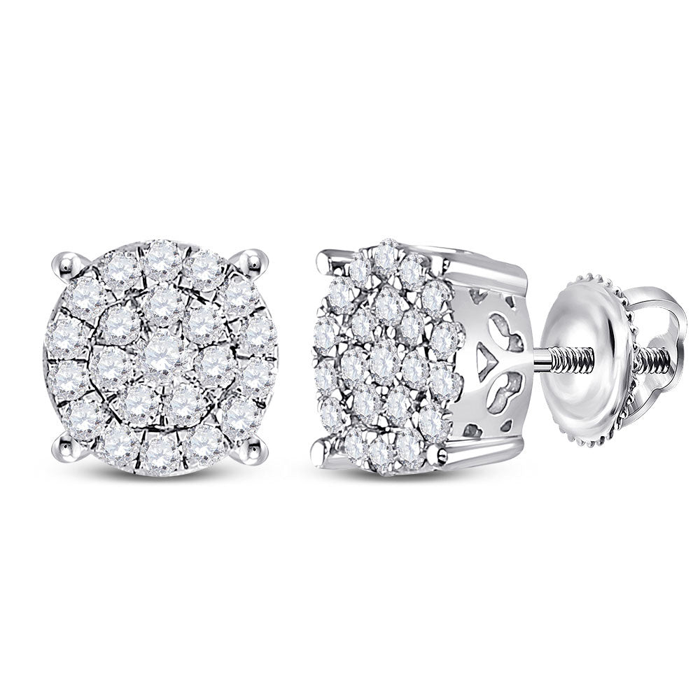 14kt White Gold Womens Round Diamond Cluster Earrings 1/2 Cttw