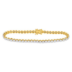 14kt Yellow Gold Womens Round Diamond Classic Tennis Bracelet 2 Cttw