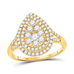 14kt Yellow Gold Womens Round Diamond Teardrop Ring 1 Cttw