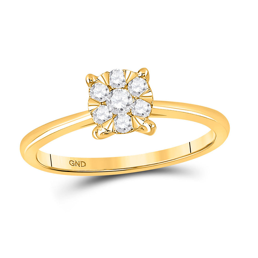 10kt Yellow Gold Womens Round Diamond Cluster Ring 1/4 Cttw