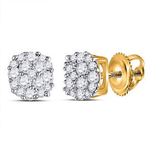 10kt Yellow Gold Womens Round Diamond Cluster Earrings 1/5 Cttw