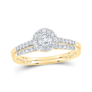 10kt Yellow Gold Round Diamond Bridal Wedding Ring Band Set 1/2 Cttw