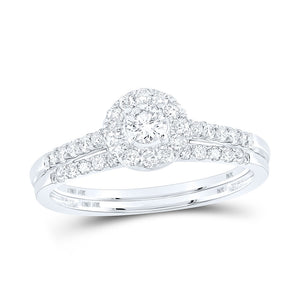 10kt White Gold Round Diamond Bridal Wedding Ring Band Set 1/2 Cttw