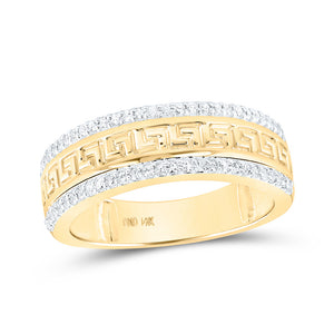 10kt Yellow Gold Mens Round Diamond Wedding Greek Key Band Ring 1/3 Cttw