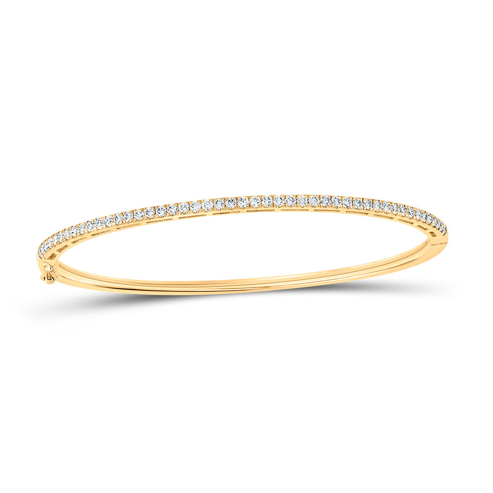 14kt Yellow Gold Womens Round Diamond Single Row Bangle Bracelet 1 Cttw