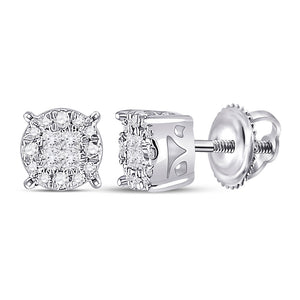 14kt White Gold Womens Princess Diamond Fashion Cluster Earrings 1/6 Cttw