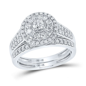 14kt White Gold Round Diamond Bridal Wedding Ring Band Set 1 Cttw