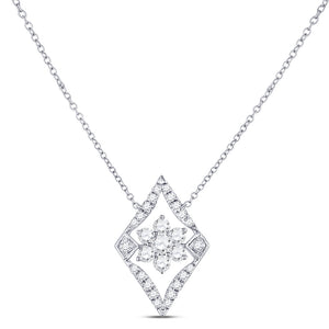 14kt White Gold Womens Round Diamond Geometric Cluster Necklace 1/3 Cttw