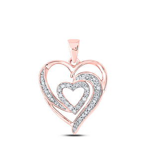 10kt Rose Gold Womens Round Diamond Heart Pendant 1/6 Cttw