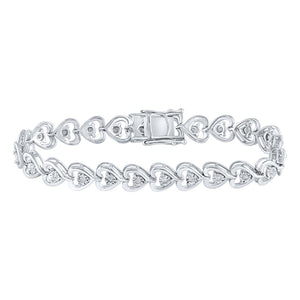 Sterling Silver Womens Round Diamond Heart Tennis Bracelet 1/2 Cttw