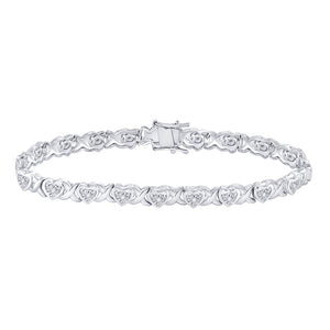 Sterling Silver Womens Round Diamond Heart Tennis Bracelet 1/4 Cttw